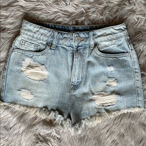 high rise distressed jean shorts